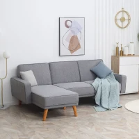 HOMCOM Divano Letto Angolare con Penisola Componibile Schienale Reclinabile e Struttura in Legno in Tessuto Grigio(m-2)