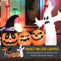 HOMCOM 8.5ft Inflatable Halloween Skeleton Pumpkin Ghost and White Ghost with Three Pumpkins, Blow-Up Outdoor LED Display for Garden, Party, Holiday(m-6)