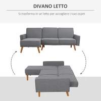 HOMCOM Divano Letto Angolare con Penisola Componibile Schienale Reclinabile e Struttura in Legno in Tessuto Grigio(m-4)