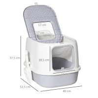 PawHut Caja de Arena para Gatos Arenero Cerrado para Gatos con Entrada Delantera Salida Superior Bandeja Extraíble y Pala 40x53,5x37,5 cm Crema y Gris(m-3)