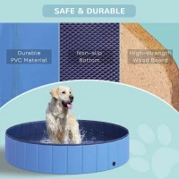 PawHut Foldable Dog Paddling Pool Pet Cat Swimming Pool Indoor/Outdoor Collapsible Summer Bathing Tub Shower Tub Puppy Washer (Φ140 x 30H (cm), Blue)(m-6)