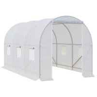 Outsunny sera gradine3,5 x 2 x 2 m, cadru mare din otel galvanizat, tunel din polietilene pentru gradina,  alb(m-1)