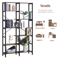 HOMCOM Grande Scaffale Libreria da Parete in Legno e Metallo Nero con 6 Ripiani, Stile Vintage Industriale, 100x30x182cm(m-4)