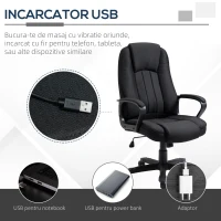 Fotoliu de Birou cu Masaj Vinsetto cu Interfata USB si Inaltime Reglabila, 60x74x106-116cm, Negru(m-5)