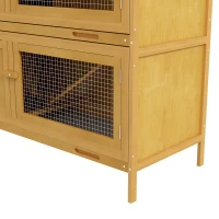 PawHut Double Decker Rabbit Hutch 2 Tier Guinea Pig House Pet Cage Outdoor with Sliding-out Tray, 100 x 47 x 91cm, Yellow(m-9)