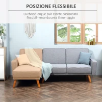 HOMCOM Divano Letto Angolare con Penisola Componibile Schienale Reclinabile e Struttura in Legno in Tessuto Grigio(m-6)