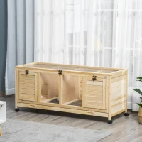 PawHut Kleintierstall inkl. Trennplatte 4 Rollen Tannenholz Metall Natur(m-2)