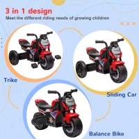 AIYAPLAY Motorcycle Design, 3 in 1 Toddler Trike, Sliding Car, Balance Bike with Headlight, Music, Horn, Red(m-5)