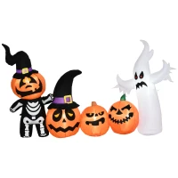 HOMCOM 8.5ft Inflatable Halloween Skeleton Pumpkin Ghost and White Ghost with Three Pumpkins, Blow-Up Outdoor LED Display for Garden, Party, Holiday(m-1)