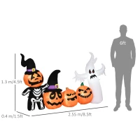 HOMCOM 8.5ft Inflatable Halloween Skeleton Pumpkin Ghost and White Ghost with Three Pumpkins, Blow-Up Outdoor LED Display for Garden, Party, Holiday(m-3)