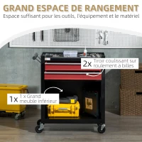 DURHAND Chariot à outils servante d'atelier sur roulettes 2 tiroirs 1 compartiment 1 plan de travail verrouillable noir et rouge(m-4)