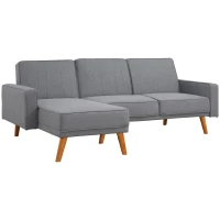 HOMCOM Divano Letto Angolare con Penisola Componibile Schienale Reclinabile e Struttura in Legno in Tessuto Grigio(m-1)