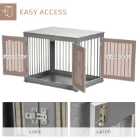 PawHut Dog Crate End Table Furniture Style Dog Cage w/ Three Doors, Locks and Latches - Grey(m-6)