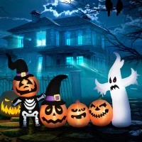 HOMCOM 8.5ft Inflatable Halloween Skeleton Pumpkin Ghost and White Ghost with Three Pumpkins, Blow-Up Outdoor LED Display for Garden, Party, Holiday(m-10)