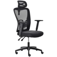 Vinsetto Chaise Bureau Ergonomique Fauteuil de Bureau Grand Confort avec Appui-tête et Dossier inclinable Hauteur Assise réglable Tissu Maille Noir(m-10)