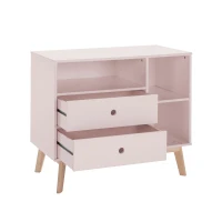 HOMCOM Commode 2 tiroirs 3 niches pour Enfant dim. 90L x 50,8l x 80,1H cm MDF Rose Bois Massif pin(m-5)