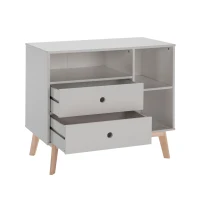 HOMCOM Commode 2 tiroirs 3 niches pour Enfant dim. 90L x 50,8l x 80,1H cm MDF Gris Bois Massif pin(m-5)