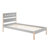 HOMCOM Lit Enfant 90 x 190 cm - Structure lit avec tête de lit et sommier à Lattes Inclus - pin Massif MDF Classe E1 Gris Clair(m-1)