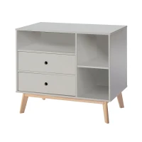 HOMCOM Commode 2 tiroirs 3 niches pour Enfant dim. 90L x 50,8l x 80,1H cm MDF Gris Bois Massif pin(m-1)