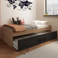 HOMCOM Lit gigogne Enfant 90 x 190 cm - Structure lit avec lit tiroir - Panneaux de Particules chêne Clair Noir(m-2)