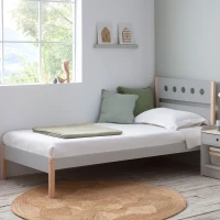 HOMCOM Lit Enfant 90 x 190 cm - Structure lit avec tête de lit et sommier à Lattes Inclus - pin Massif MDF Classe E1 Gris Clair(m-2)