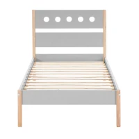 HOMCOM Lit Enfant 90 x 190 cm - Structure lit avec tête de lit et sommier à Lattes Inclus - pin Massif MDF Classe E1 Gris Clair(m-4)
