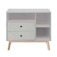 HOMCOM Commode 2 tiroirs 3 niches pour Enfant dim. 90L x 50,8l x 80,1H cm MDF Gris Bois Massif pin(m-4)