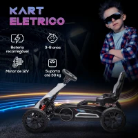 HOMCOM Go Kart Elétrico para Crianças Kart a Bateria 12V Velocidade Ajustável 3-5 km/h e Cinto de Segurança 100x58x58,5 cm Branco(m-4)