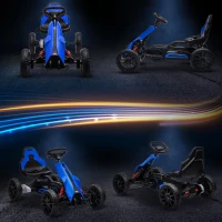 HOMCOM Go Kart Elétrico para Crianças Kart a Bateria 12V Velocidade Ajustável 3-5 km/h e Cinto de Segurança 100x58x58,5 cm Azul(m-7)