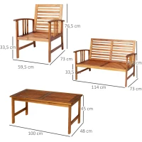 Outsunny 4er-Set Gartenmöbel Holz Sitzgruppe Garnitur Lounge mit Kissen Tisch Sessel Braun 3–4 Personen(m-3)