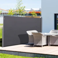 Outsunny Store latéral Brise-Vue paravent rétractable dim. 3L x 1,6H m alu. Polyester imperméable Anti-UV Haute densité 180 g/m² Gris(m-2)