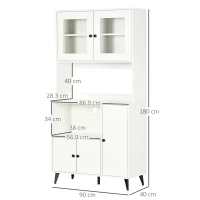 HOMCOM Freestanding Kitchen Cupboard, Modern Kitchen Storage Cabinet with Doors and Adjustable Shelves, 180cm, White(m-3)