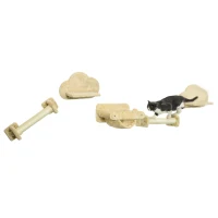 PawHut Katten trap, 5-delige set, 2 krabpalen, 2 platforms met pluche bekleding, hangmat, beige(m-10)