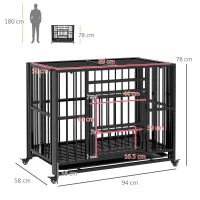 PawHut 37" Heavy Duty Dog Crate, Foldable Dog Cage, with Openable Top, Locks, Removable Tray, Wheels - Black(m-3)