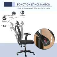 Vinsetto Chaise Bureau Ergonomique Fauteuil de Bureau Grand Confort avec Appui-tête et Dossier inclinable Hauteur Assise réglable Tissu Maille Noir(m-5)