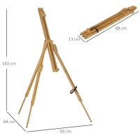 Vinsetto Sevalet pentru Pictura Pliabil din Lemn de Fag cu Inaltime si Inclinare Reglabile, 93x84x183 cm, Lemn natur(m-3)