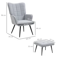 HOMCOM Armchair with Footstool, Living Room Chair, Linen Accent Chair for Bedroom, Home Study, Light Grey(m-3)