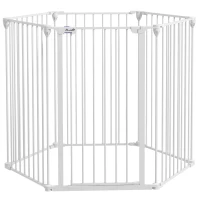 PawHut Tarc de Joaca 2-in-1 Multifunctional pentru Catelusi si Poarta de Siguranta pentru Animale de Companie, 6 Panouri, Tarc pentru Exercitii cu Usa cu Dubla Blocare, 100cm Inaltime, Alb(m-10)