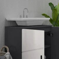 kleankin Dulap sub Chiuveta, Dulap de Baie, Dulap de Depozitare pentru Chiuveta pentru Podea cu Usi Duble si Rafturi, 60 x 30 x 60 cm, Gri Deschis(m-8)
