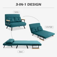 HOMCOM Canapea Extensibila 3‑in‑1 – Catifea Verde cu Spatar Reglabil(m-4)