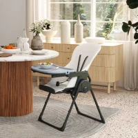 ZONEKIZ Seggiolone Pappa Pieghevole per Bimbi da 6-36 Mesi, Altezza Regolabile e Schienale Reclinabile, Nero e Bianco(m-2)