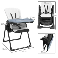 ZONEKIZ Seggiolone Pappa Pieghevole per Bimbi da 6-36 Mesi, Altezza Regolabile e Schienale Reclinabile, Nero e Bianco(m-3)