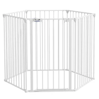 PawHut Tarc pentru Caini, Tarc Pliabil pentru Caini, Curte Metalica pentru Iepuri, Gard pentru Cusca de Animale de Companie cu Usa pentru Interior si Exterior, 90H x 123L x 102l cm, alb(m-11)