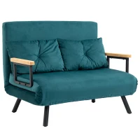 HOMCOM Canapea Extensibila 3‑in‑1 – Catifea Verde cu Spatar Reglabil(m-1)
