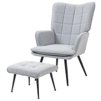 HOMCOM Armchair with Footstool, Living Room Chair, Linen Accent Chair for Bedroom, Home Study, Light Grey(m-1)