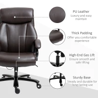 Vinsetto Office Chair Executive Gaming Chair Swivel Chair Rocking Function Thick Padding 180 kg Weight Capacity Ergonomic Design Height Adjustable Faux Leather Brown 72x83x114-122 cm(m-4)