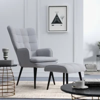 HOMCOM Armchair with Footstool, Living Room Chair, Linen Accent Chair for Bedroom, Home Study, Light Grey(m-10)