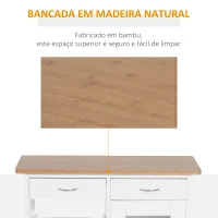 HOMCOM Carrinho de Cozinha de madeira com porta de vidro e 2 prateleiras e 4 rodinhas Branco 70x37x85 cm(m-7)