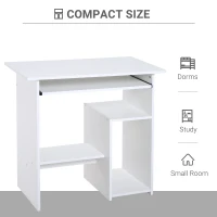 HOMCOM Compact Small Computer Table Wooden Desk Keyboard Tray Storage Shelf Modern Corner Table Home Office White(m-5)