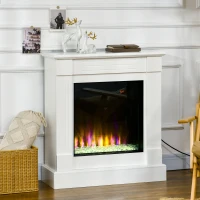 HOMCOM Electric Fireplace Suite with 92cm Surround, Freestanding Electric Fire with Realistic Flame Effect and Remote Control, 1&2kW, Overheat Protection, 12H and Weekly Timer, Eco Mode, White(m-2)